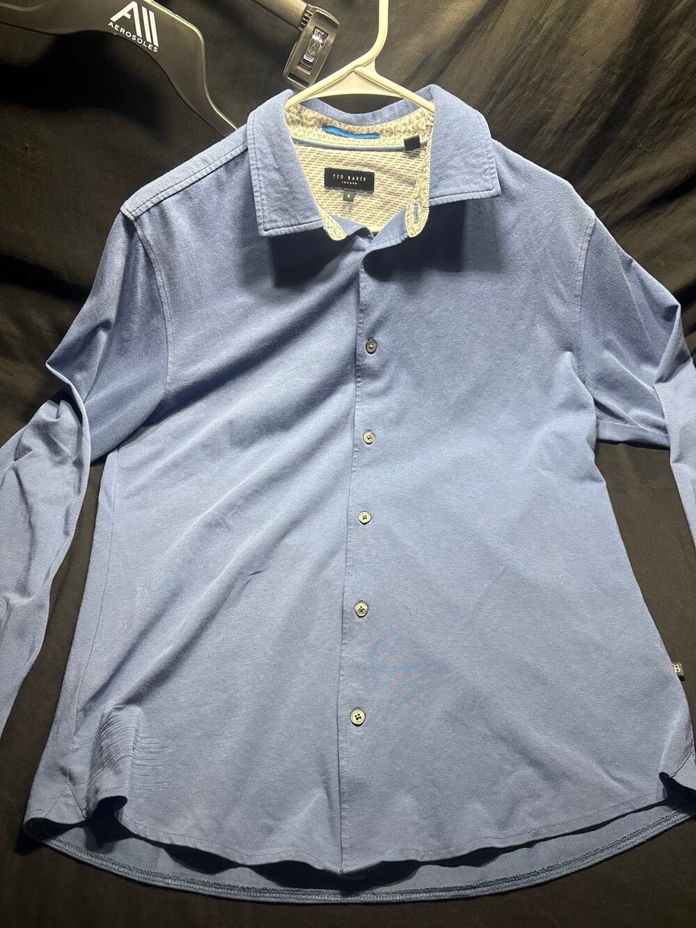 Ted Baker London Mens Shirt Size 4 Large Blue Long Sleeve Printed Collar Trim